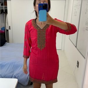 Vibrant Pink Embroidered Tunic